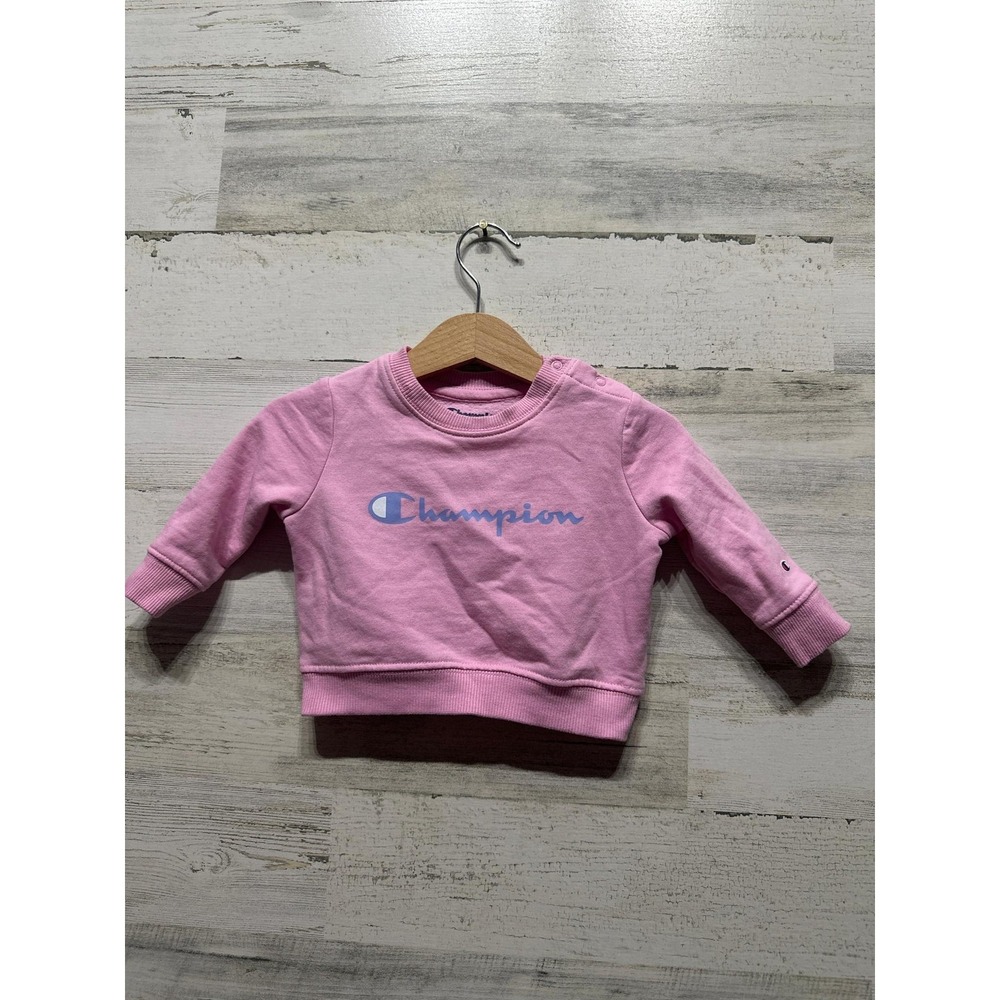 Champion Sweatshirt Girls 0-3M Pink Script Logo Pullover EUC